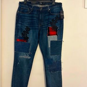 Gorgeous Ralph Lauren Tapered Patchwork Blue Jeans size 16/33 waist, length 29”